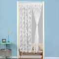 Detailed close-up of white lace door curtain with 3D floral and butterfly mesh patterns - 100x100cm / Butterfly Curtain (White)