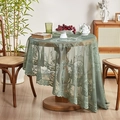 Detail of dark green lace tablecloth with floral patterns and scalloped edges - Round Mirror Flower (Round) / Green / Round 90cm