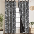 Elegant black and white Paisley blackout curtains with silver grommets and dark thermal lining - 140*260cm / Vintage