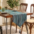 Blue wave pattern table runner with tassels on a dark wood dining table - 35*120cm / Blue
