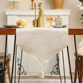Champagne jacquard table runner with floral relief patterns and tassel fringe details - 35*120cm / Cream Morning Glory