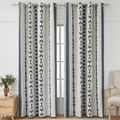 Modern boho blackout linen curtain with blue floral geometric patterns and metal grommets - 140*160cm / Argyle