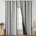 Bohemian blackout curtains with blue geometric patterns and metal eyelets for living room - 140*260cm / Herringbone