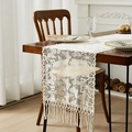 White lace table runner with butterfly patterns and long tassels for dining tables - 30cmx260cm / Butterfly Flower Style