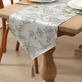 Silver-grey luxury table runner with black morning glory patterns and grey tassel trim - 35*120cm / Gray Morning Glory