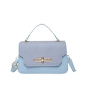 Borsa a tracolla in tweed blu e bianco con elegante dettaglio chiusura a catena dorata - Blu