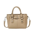 Borsa tote alla moda in pelle kaki con rivetti e tracolla rimovibile color avena chiaro - Cachi