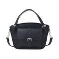 Black litchi grain bucket bag with silver buckle and detachable shoulder strap - Black