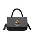 Bolso de mano cuadrado pequeño en gris y negro con logo M dorado y correa bandolera - Negro