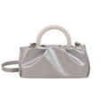 Mini borsa a tracolla argento con manico di perle e dettagli plissettati - Argento
