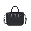 Black litchi grain leather motorcycle tote bag with silver studs and detachable strap - Black