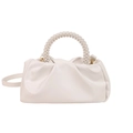 Elegante bolso nube plisado blanco roto con asa de perlas de varias filas y correa - Blanco