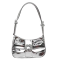 Silberne plissierte Schultertasche mit Strass-Schnalle und geknotetem Griff-Detail - Silber