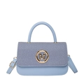 Bolso azul claro de cuero y tela vaquera con logo M metálico y asa superior redonda - Azul