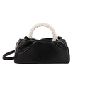 Bolso de nube negro con asa de perlas blancas y diseño plisado en cuero sintético - Negro