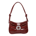 Retro burgunderrote Falten-Achseltasche mit Glanzfinish und funkelnder Strass-Schnalle - Rot