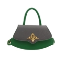 Fächerförmige Handtasche in Grün und Grau mit goldener Blumenschnalle und Perlen - Hellgrün