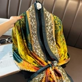 Scialle da spiaggia in seta da donna con stampa barocca e motivi floreali vintage - Verde Scuro Giallo / 90*180cm