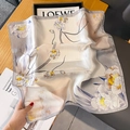 Elegant mulberry silk square scarf with floral print and gray borders on fashion magazine - Small Square Scarf / Beige Grey (ZS-355)