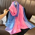 Fashionable gradient satin silk scarf for women featuring premium drape and floral accent - 90*180cm / Pink Blue Gradient