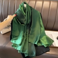 Detail of dark green satin scarf showing luxurious glossy texture on leather surface - 90*180cm / Dark Green Gradient