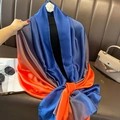 Close-up of gradient satin scarf showing smooth silk texture from royal blue to orange - 90*180cm / Navy-Orange Gradient