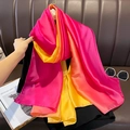 Detail of vibrant pink orange and yellow gradient satin shawl with silky texture - 90*180cm / Rose Red Yellow