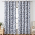 Blue floral blackout curtains in American retro linen style with metal grommets - 140*160cm / Little Floral