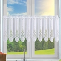 White floral lace cafe curtain with rod pocket design for small windows or cabinets - European Style Curtain