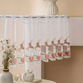 White lace cafe curtain featuring brown reindeer and red heart patterns for small windows - Deer and Heart Pattern Curtain
