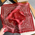 Elegant red paisley silk scarf for women featuring premium satin gloss finish and patterns - 53x53cm / Red