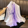 Elegant purple and white gradient satin silk scarf draped as a large shawl for women - 90*180cm / Beige-Purple Gradient