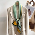 Abstract marble print silk scarf styled with beige blazer for an elegant business look - 12x148cm / Green Oil Painting (ZJ-58-3)