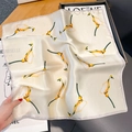 Elegant silk square scarf with yellow calla lily floral print on a beige satin base - Calla Lily Print (ZS-330-Beige) / Beige
