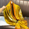 Floral print silk scarf in yellow and orange, draped elegantly for beach sun protection - 90*180cm / Gold Yellow