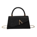 Elegante borsa a mano con paillettes nere con chiusura a V dorata e tracolla a catena - Nero (2418)