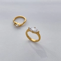Detailed view of two marquise-cut zircon rings in 18K gold-plated stainless steel - Thick Ring Teardrop Zircon