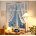 White lace half curtain with wavy edges and vintage floral embroidery for windows - 140*220cm / White Lace