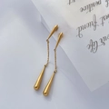 Polished gold drop earrings featuring a sleek cone stud, long chain, and waterdrop pendant - Water Drop Long Style
