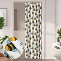 White door curtain with yellow bee patterns and thick cotton linen fabric texture - 100*200 / Cartoon Bee Print Folding Door Curtain