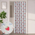 Short lace curtain with strawberry and bow prints on textured cream fabric - Size 100x200 / Strawberry