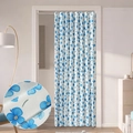 White folding partition curtain with blue floral print and tension rod for doorway - Size 100x200 / Little Blue Flower