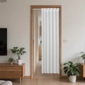 Modern Japanese folding partition curtain with gray and white vertical stripes for kitchen - White Folding Door Curtain