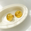 Detailed view of vintage gold-plated spiral knot stud earrings with woven texture finish - Round Woven Pattern