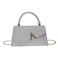 Borsa a tracolla argento lucido con logo V dorato e catena per donna, modello elegante 2025 - Argento (2418)