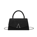 Elegante borsa a tracolla quadrata nera con design glitterato e fibbia argentata a V - Nero