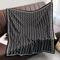 Close-up of black and white square silk scarf with monogram B pattern and twill texture - 90*90cm / Black