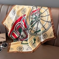 Close-up of vintage horse carriage pattern on luxury silk square scarf draped on sofa - 70cmx70cm / Light Yellow (W-177-2-)
