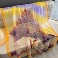Sciarpa di seta oversize sfumata con stampa ad albero per protezione solare e spiaggia - 135*190cm / Stampa Gialla (B-150-Giallo)