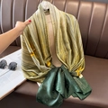 Pañuelo de seda para verano con rayas verdes y lunares para protección solar de playa - 90*180cm / Verde / Estrella Rayada (F-233-1-Verde)